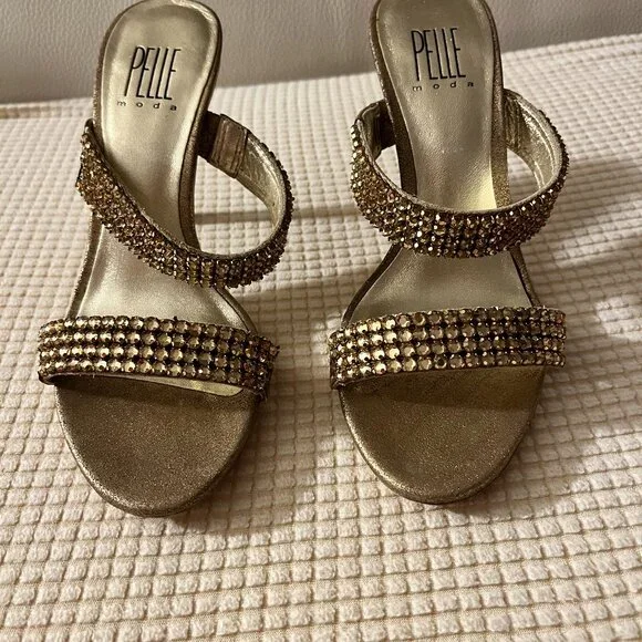 Pelle Moda Gold Bronze Metallic Slide Pump Sandal Size SZ 5.5 - Picture 1 of 4